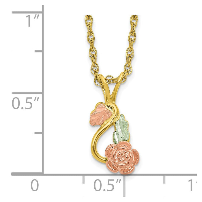 10K Tri-color w/14K Gold-filled Chain Black Hills Gold Necklace-10BH725-18.25