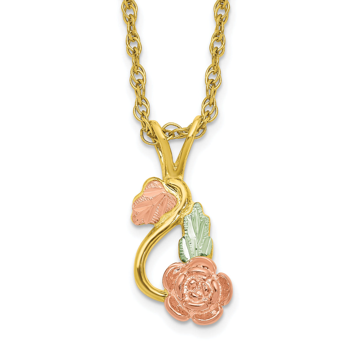10K Tri-color w/14K Gold-filled Chain Black Hills Gold Necklace-10BH725-18.25