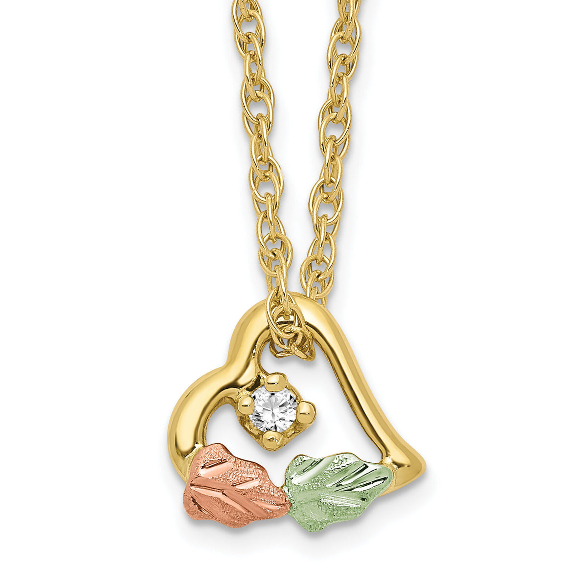 10K Tri-color w/12K Accents Diamond Black Hills Gold Necklace-10BH727-18