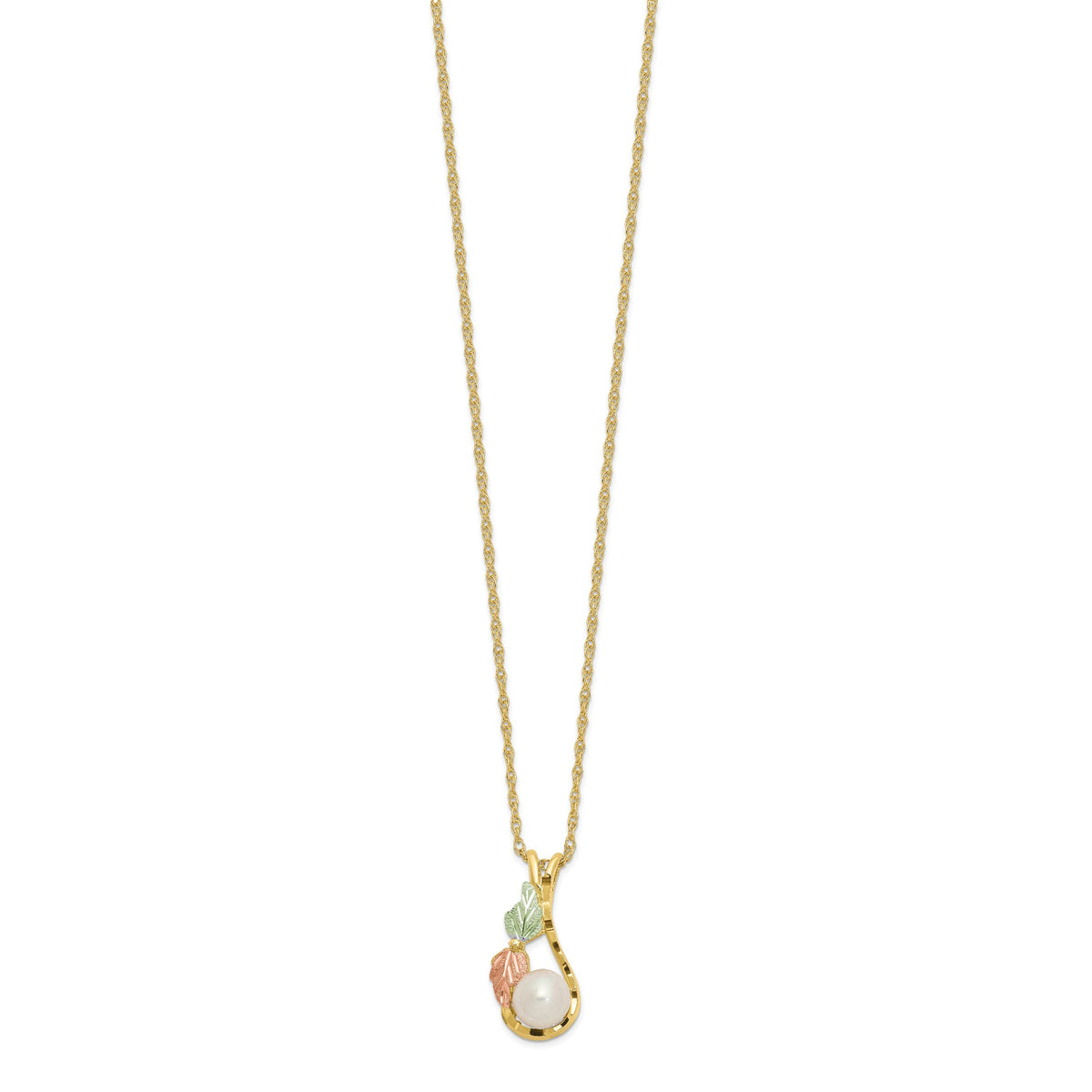 10K Tri-color w/12K Accents FWC Pearl Black Hills Gold Necklace-10BH728-18.25