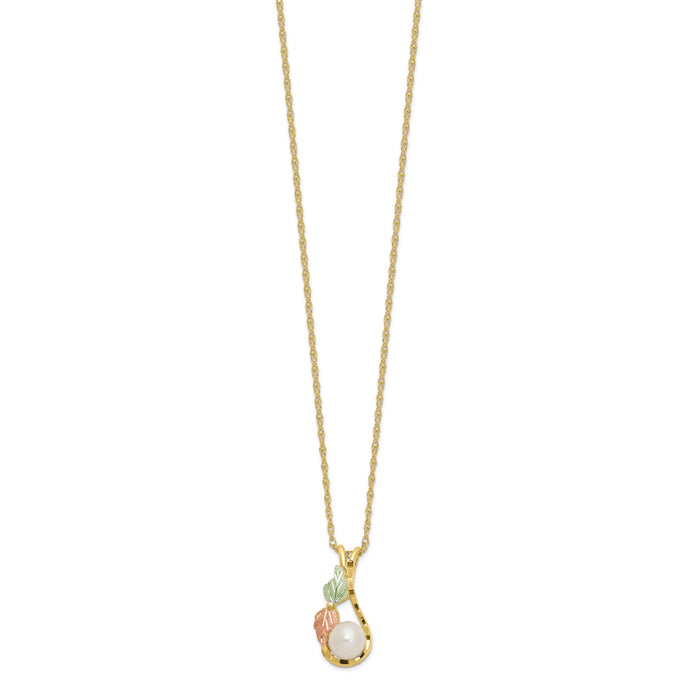 10K Tri-color w/12K Accents FWC Pearl Black Hills Gold Necklace-10BH728-18.25