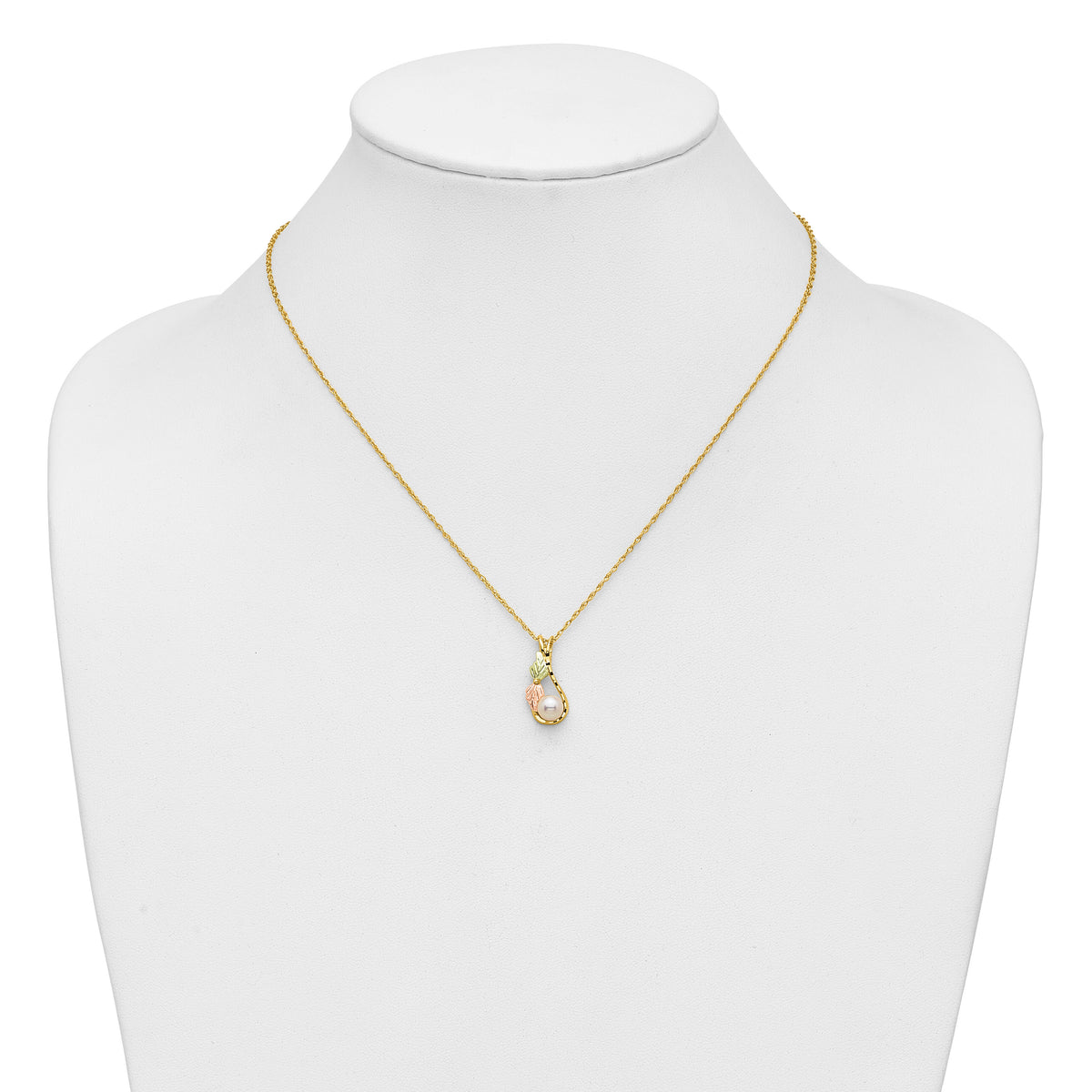 10K Tri-color w/12K Accents FWC Pearl Black Hills Gold Necklace-10BH728-18.25
