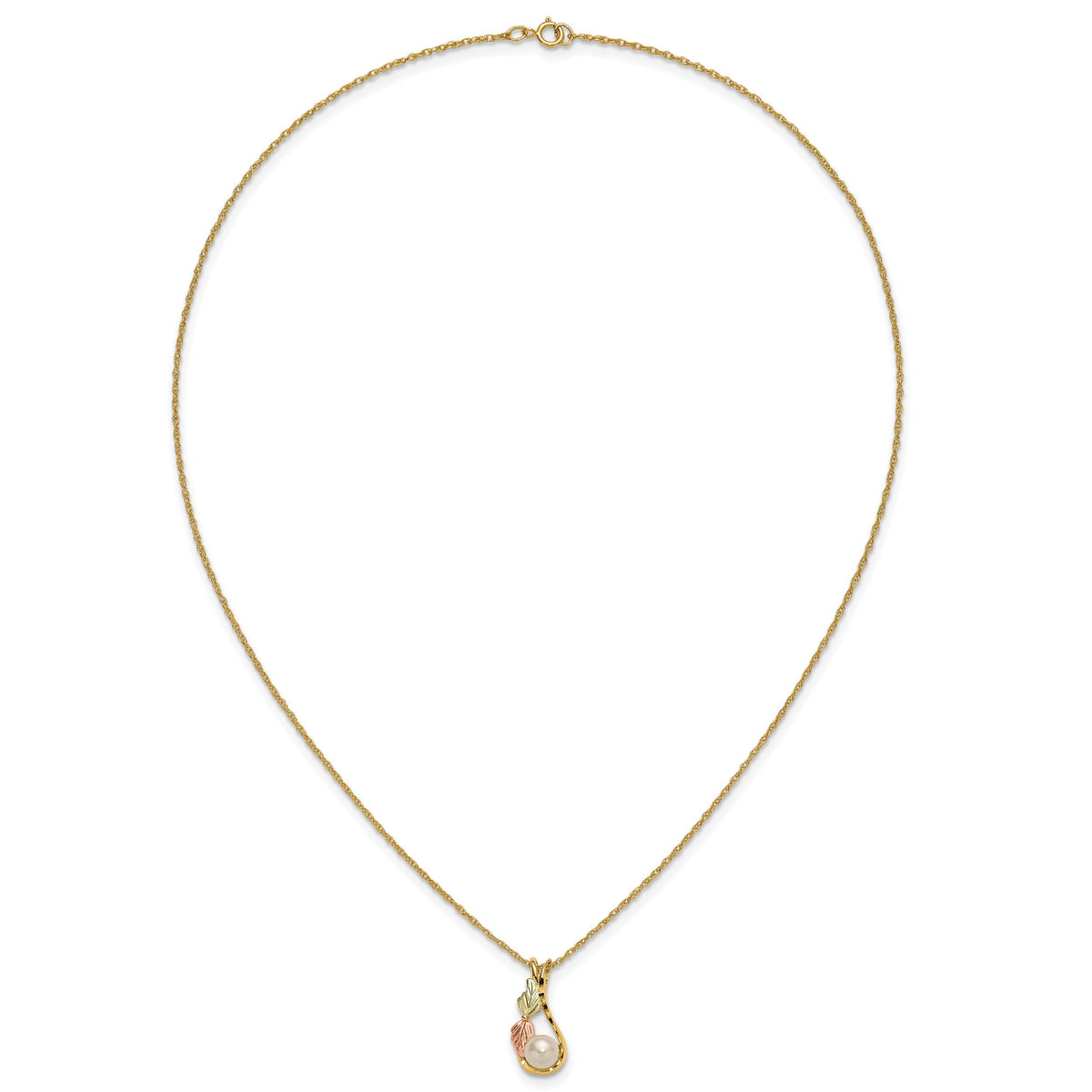 10K Tri-color w/12K Accents FWC Pearl Black Hills Gold Necklace-10BH728-18.25