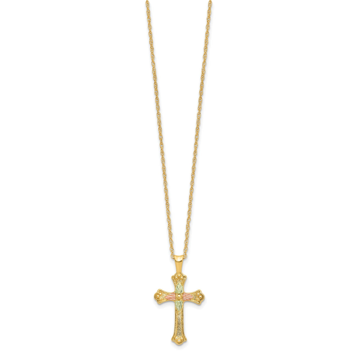 10k w/12K Accents Black Hills Gold Cross 18IN Necklace-10BH729-18