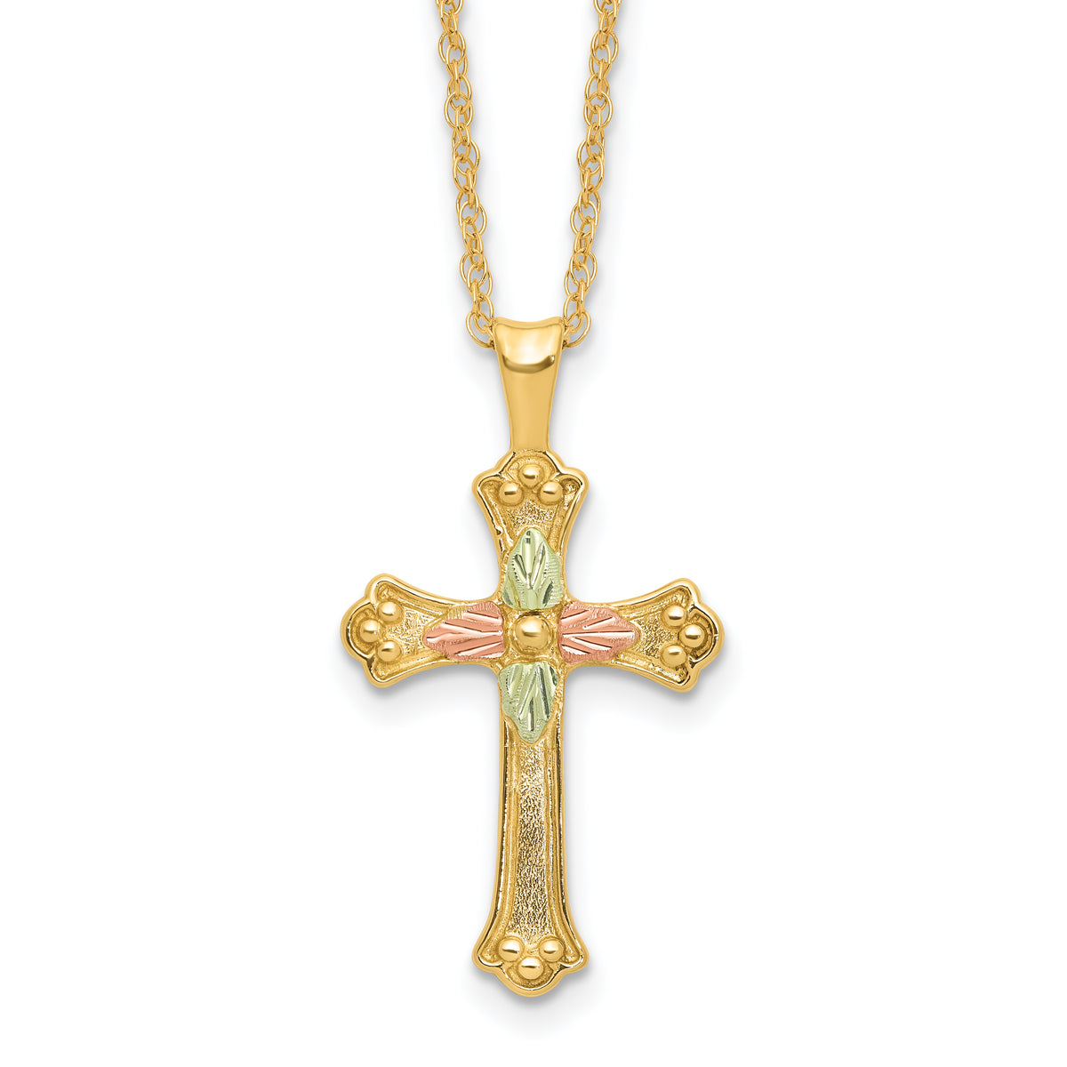 10k w/12K Accents Black Hills Gold Cross 18IN Necklace-10BH729-18
