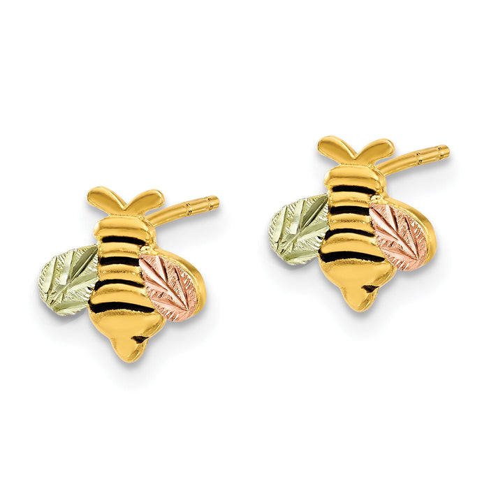 10k w/12K Accents Black Hills Gold Antiqued Bee Post Earrings-10BH734