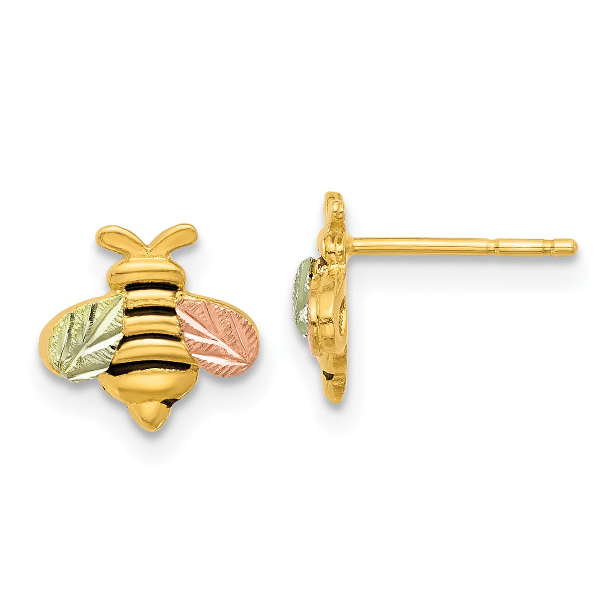 10k w/12K Accents Black Hills Gold Antiqued Bee Post Earrings-10BH734