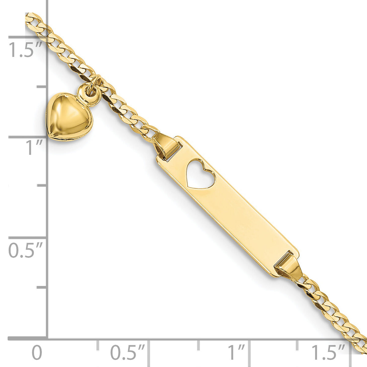 10k Flat Curb Link ID Bracelet w/ dangling heart-10BID96-6
