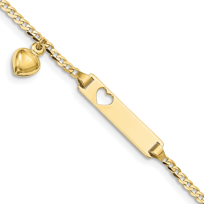 10k Flat Curb Link ID Bracelet w/ dangling heart-10BID96-6
