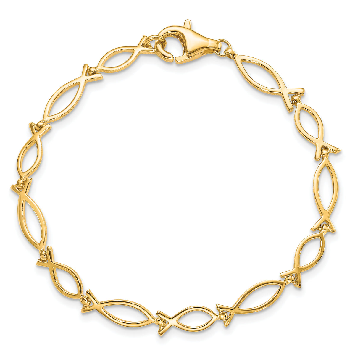 10k Solid Polished Religious Ichthus Fish Bracelet-10BR12-7