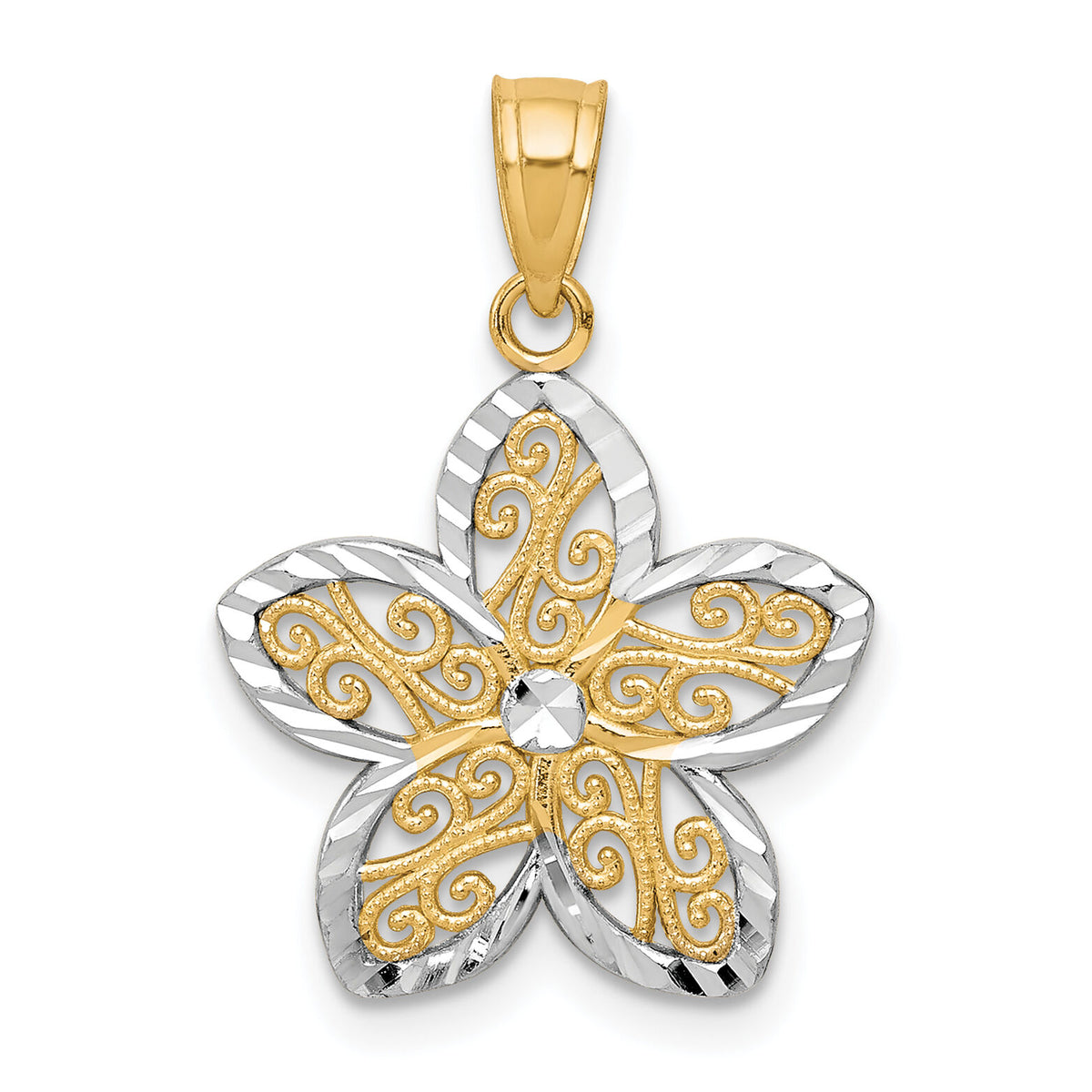 10K w/Rhodium Filigree Flower Charm-10C1003