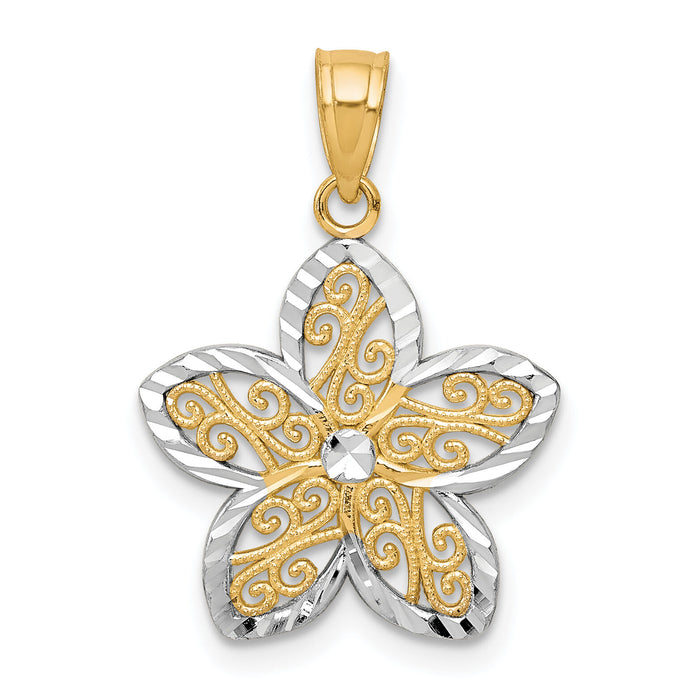 10K w/Rhodium Filigree Flower Charm-10C1003