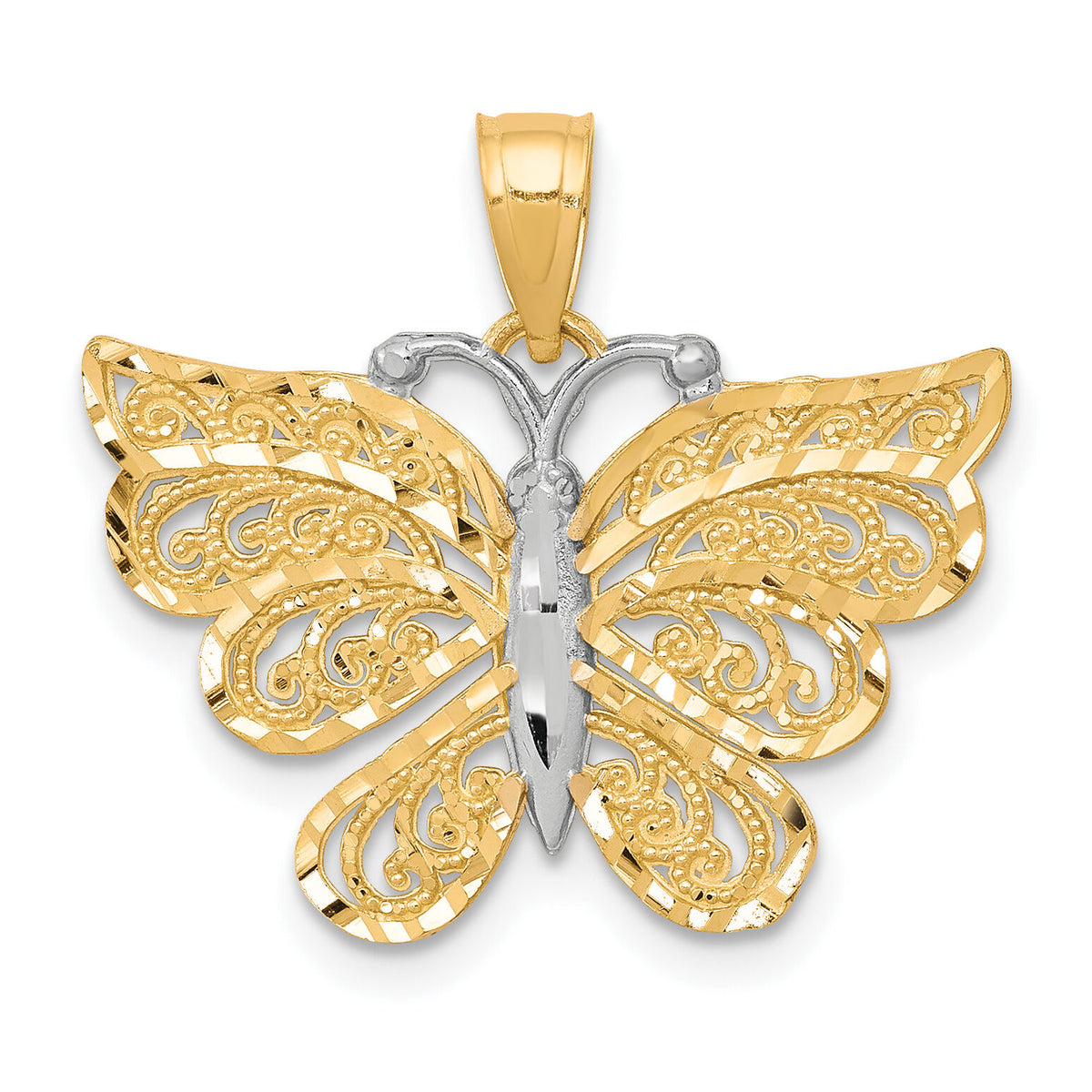 10K w/ Rhodium Butterfly Pendant-10C1008