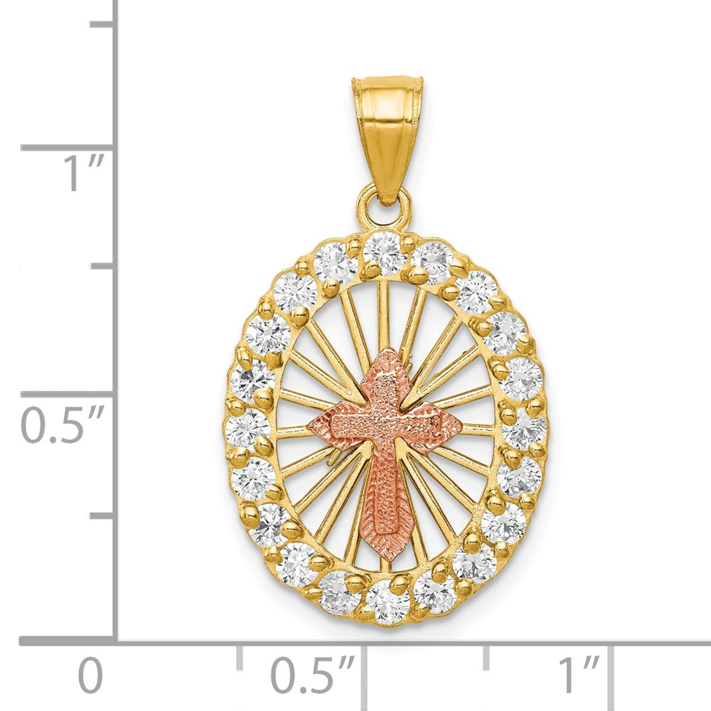10k Two-tone CZ Cross Pendant-10C1036