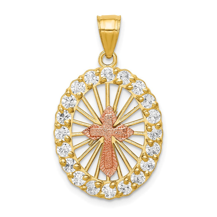 10k Two-tone CZ Cross Pendant-10C1036