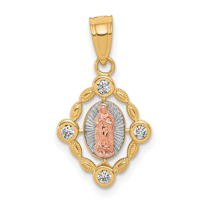 10k Small Two-tone w/ White Rhodium Our Lady of Guadalupe Pendant-10C1043