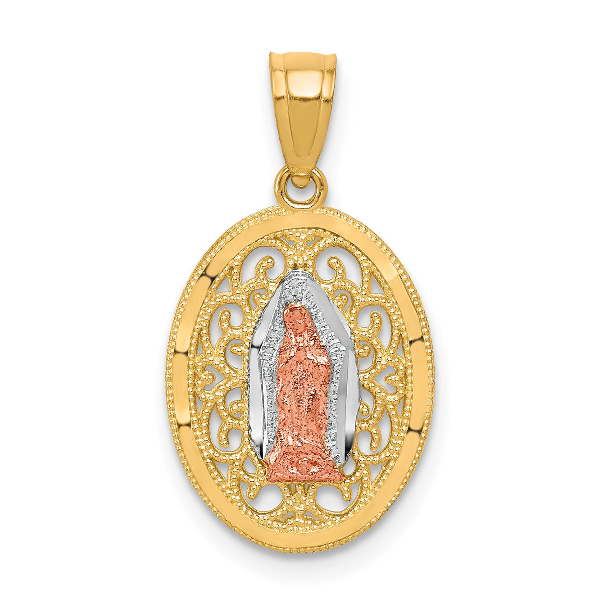 10k Two-tone with White Rhodium Our Lady of Guadalupe Pendant-10C1044