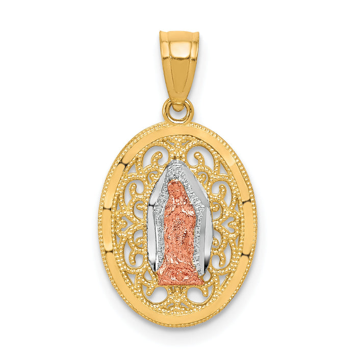 10k Two-tone with White Rhodium Our Lady of Guadalupe Pendant-10C1044