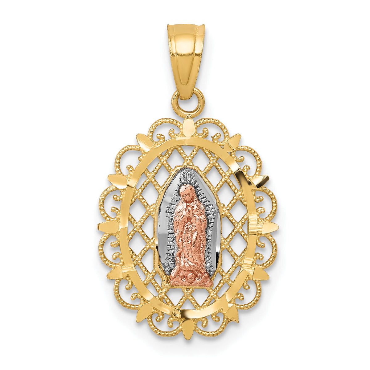 10k Two-tone with White Rhodium Our Lady of Guadalupe Pendant-10C1045