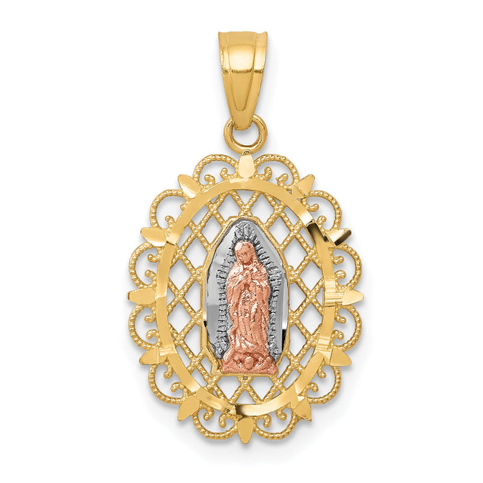 10k Two-tone with White Rhodium Our Lady of Guadalupe Pendant-10C1045