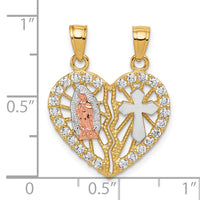 10k Two-tone w/ White Rhodium CZ Religious Break-apart Heart Pendant-10C1047