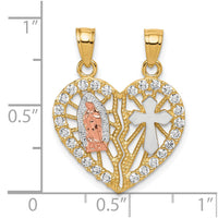 10k Two-tone w/ White Rhodium CZ Religious Break-apart Heart Pendant-10C1047