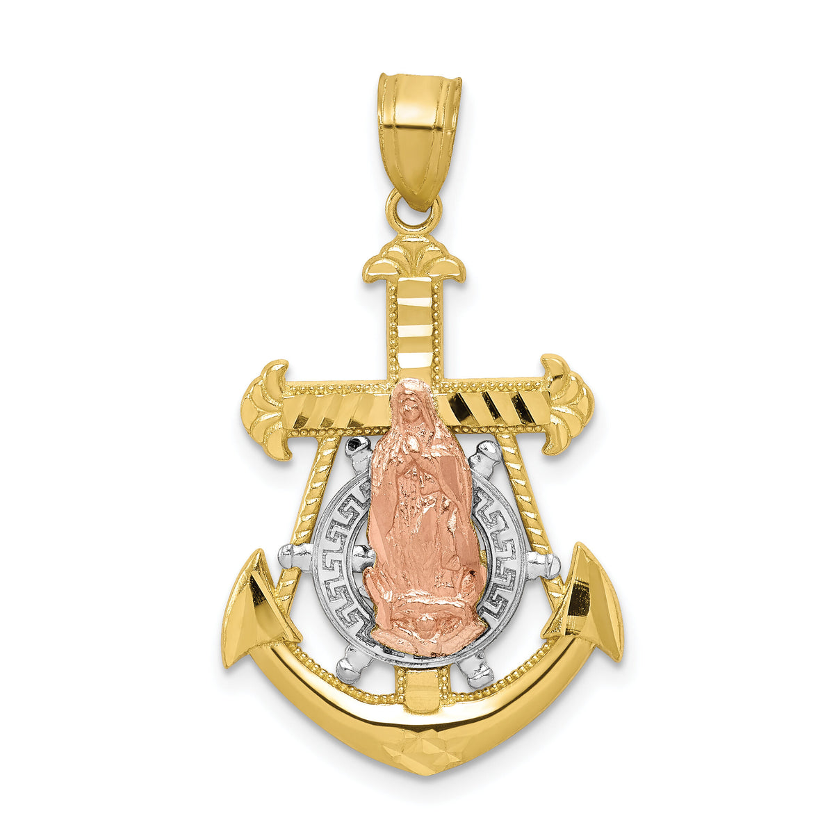 10k Two-tone w/Rhodium Mariner Blessed Mother Pendant-10C1048