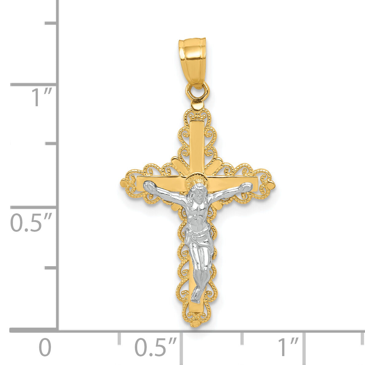 10K w/ Rhodium Filigree Crucifix Pendant-10C1052