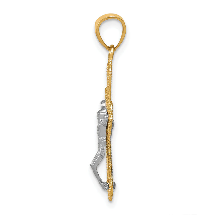 10K w/ Rhodium Filigree Crucifix Pendant-10C1053