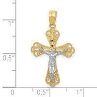10K w/ Rhodium Filigree Crucifix Pendant-10C1053