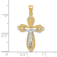 10K w/ Rhodium Filigree Crucifix Pendant-10C1054
