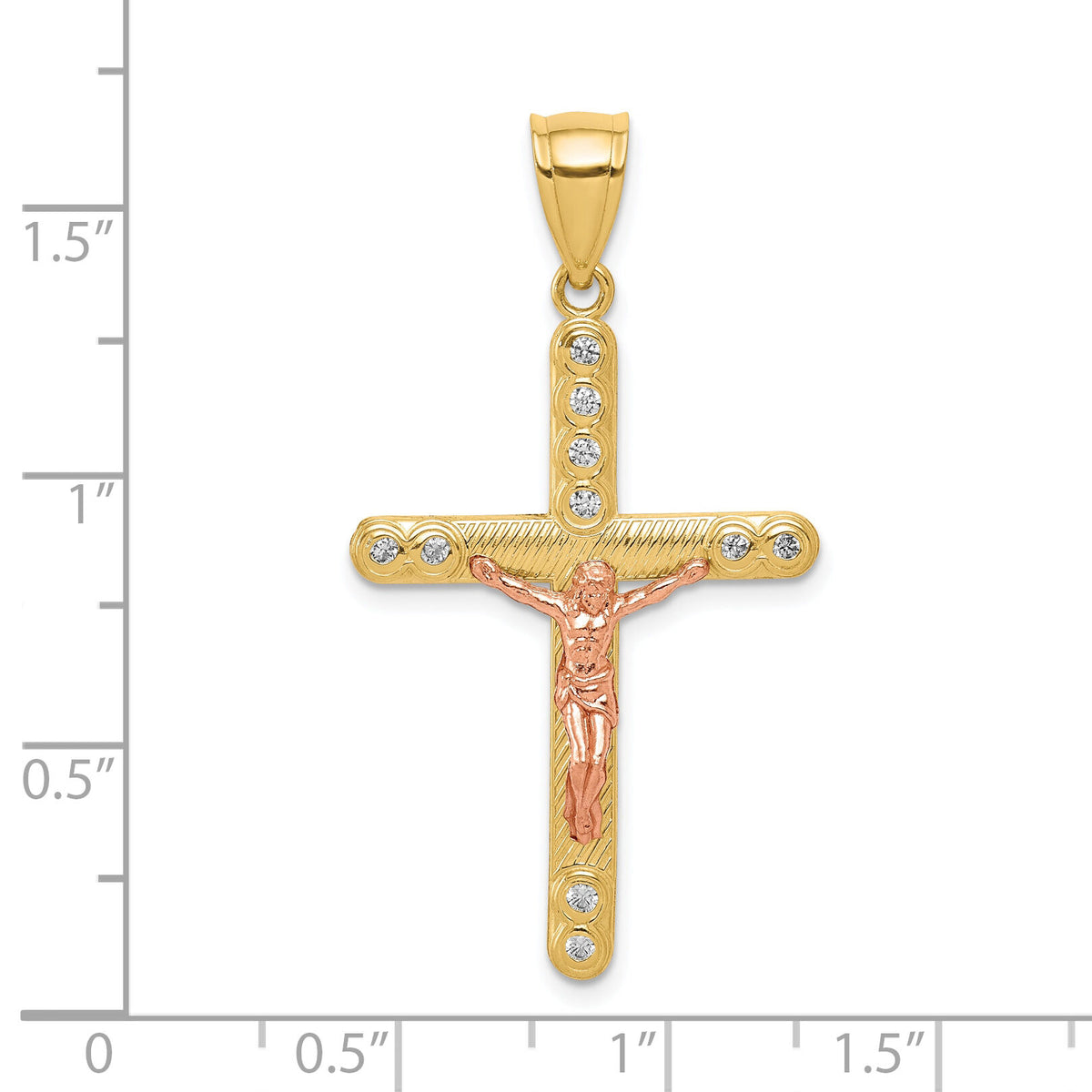10k Two-tone CZ Crucifix Pendant-10C1060