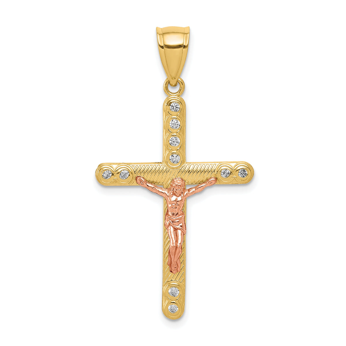 10k Two-tone CZ Crucifix Pendant-10C1060