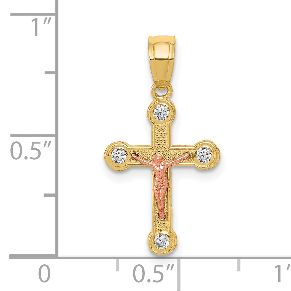 10k Two-tone Yellow and Rose Gold CZ Crucifix Pendant-10C1062