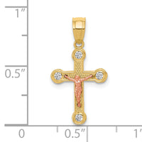 10k Two-tone Yellow and Rose Gold CZ Crucifix Pendant-10C1062