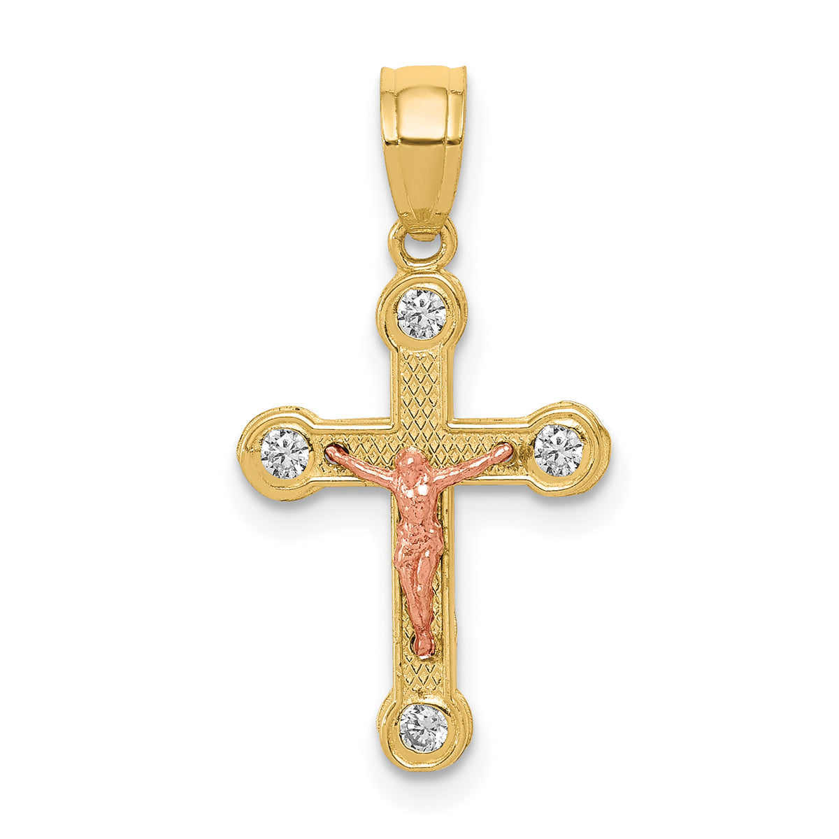 10k Two-tone Yellow and Rose Gold CZ Crucifix Pendant-10C1062