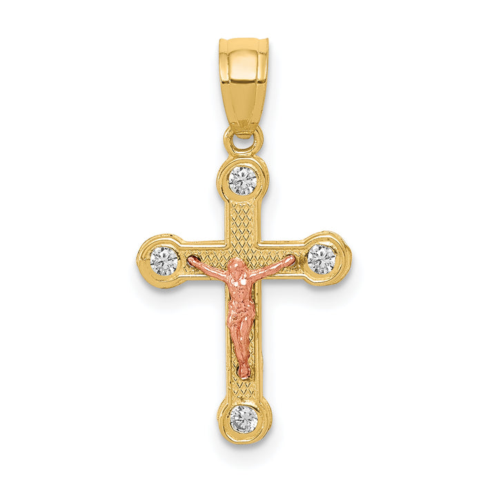 10k Two-tone Yellow and Rose Gold CZ Crucifix Pendant-10C1062