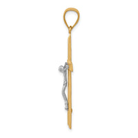 10K w/ Rhodium Diamond-Cut Crucifix Pendant-10C1063