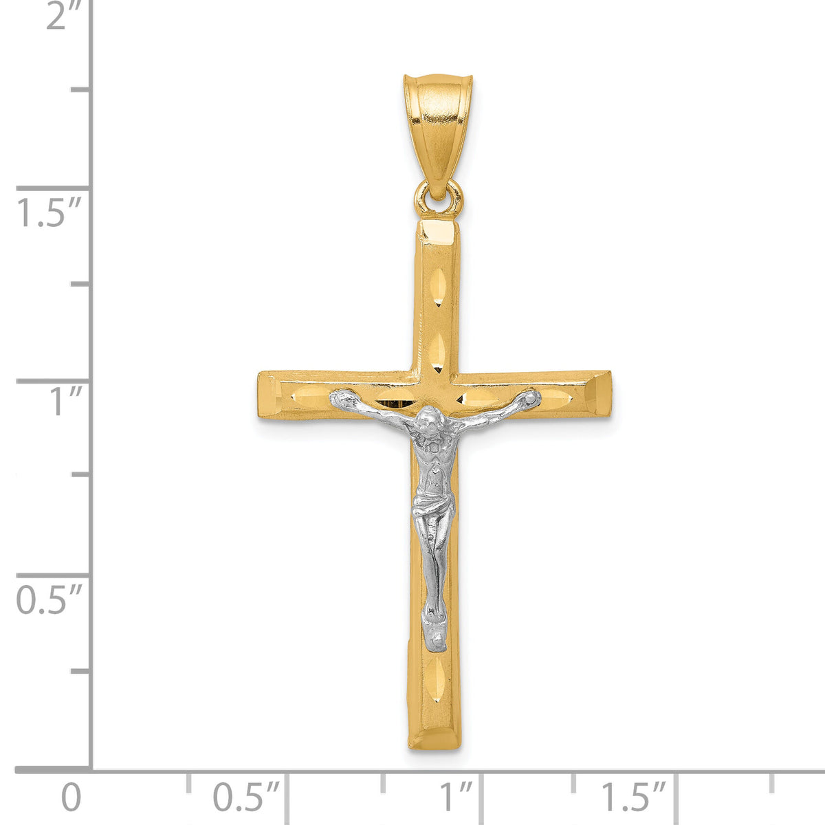10K w/ Rhodium Diamond-Cut Crucifix Pendant-10C1063