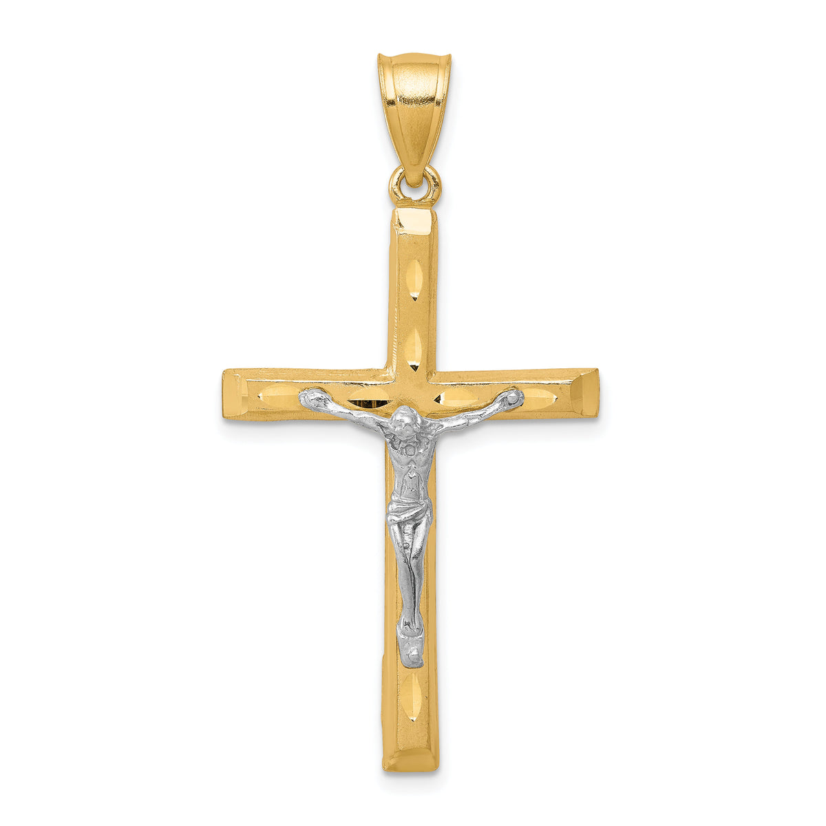 10K w/ Rhodium Diamond-Cut Crucifix Pendant-10C1063