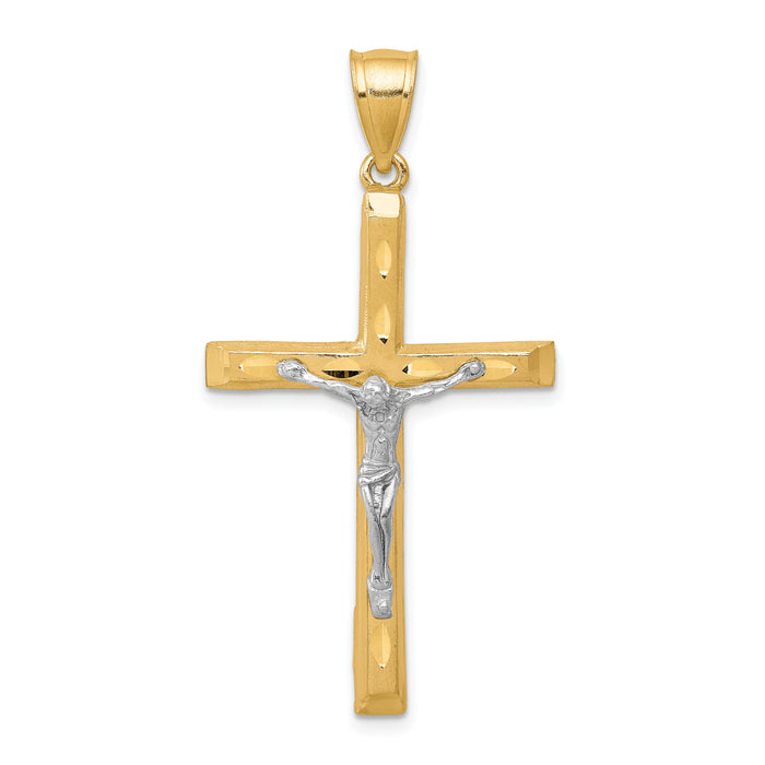 10K w/ Rhodium Diamond-Cut Crucifix Pendant-10C1063