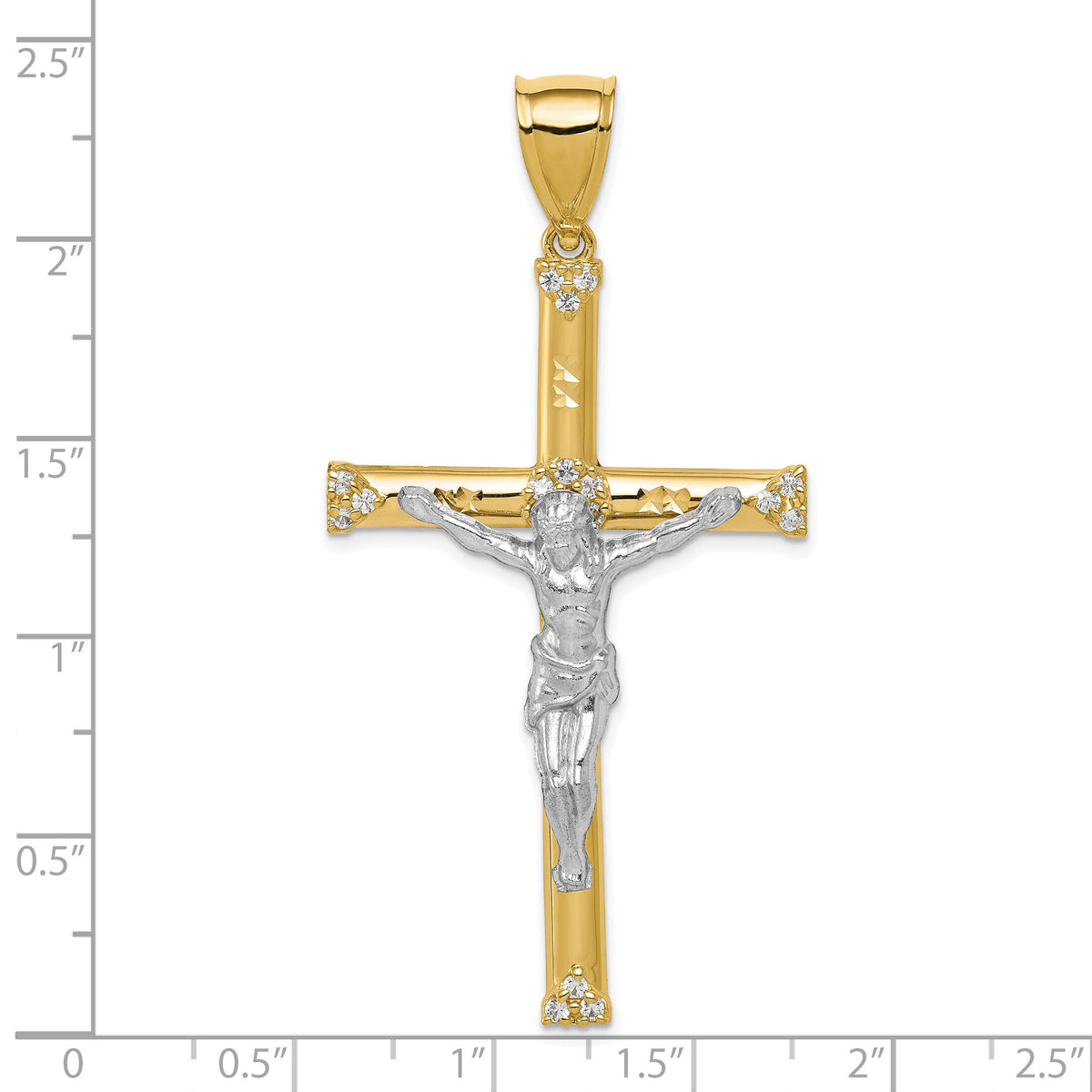 10K w/ Rhodium CZ Crucifix Pendant-10C1064