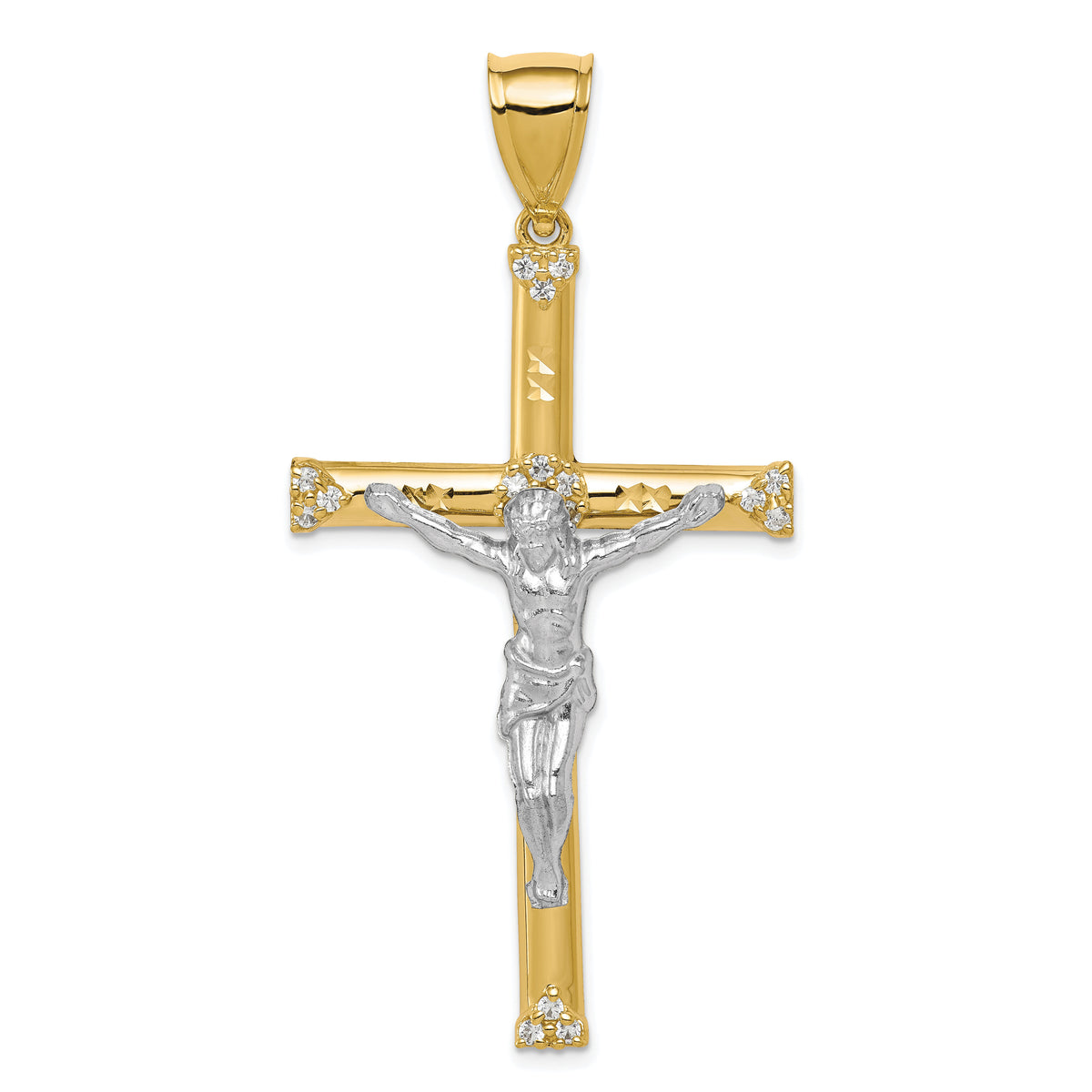 10K w/ Rhodium CZ Crucifix Pendant-10C1064