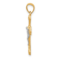 10K w/Rhodium Fleur De Lis Crucifix Pendant-10C1067