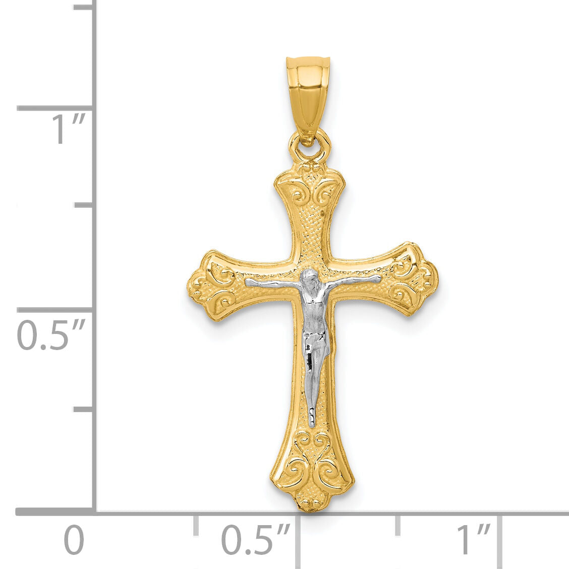10K w/Rhodium Fleur De Lis Crucifix Pendant-10C1067