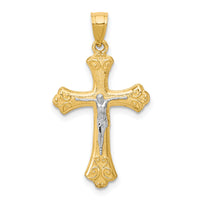 10K w/Rhodium Fleur De Lis Crucifix Pendant-10C1067