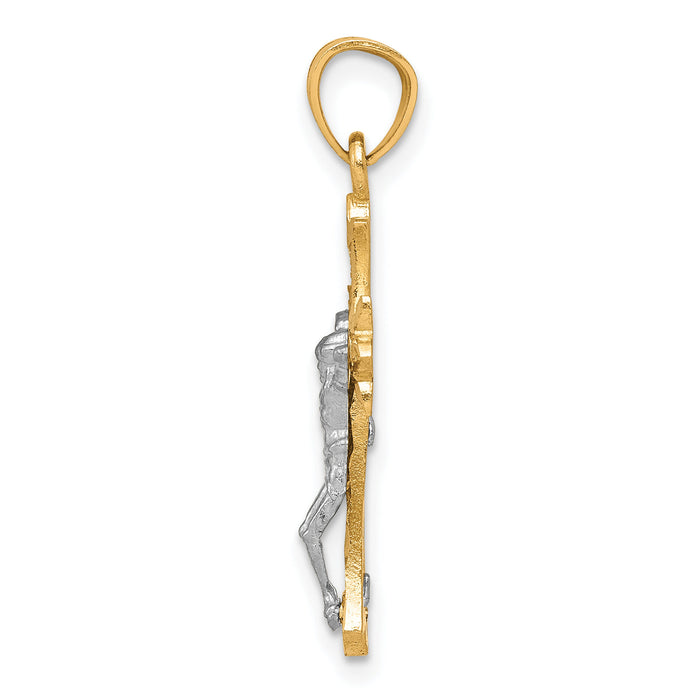 10K w/Rhodium Filigree Crucifix Pendant-10C1071