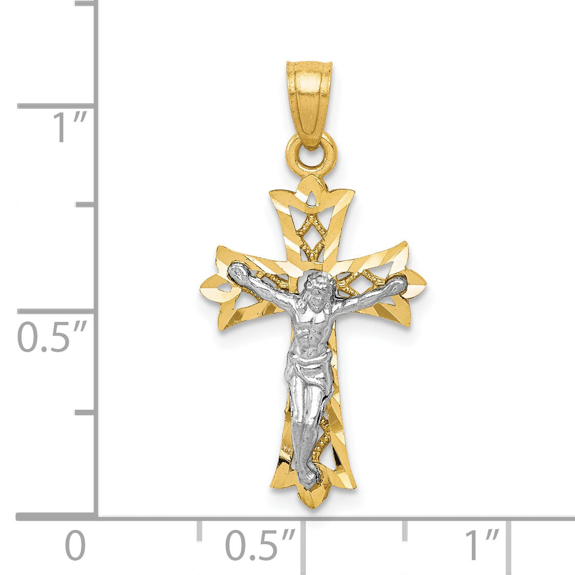 10K w/Rhodium Filigree Crucifix Pendant-10C1071