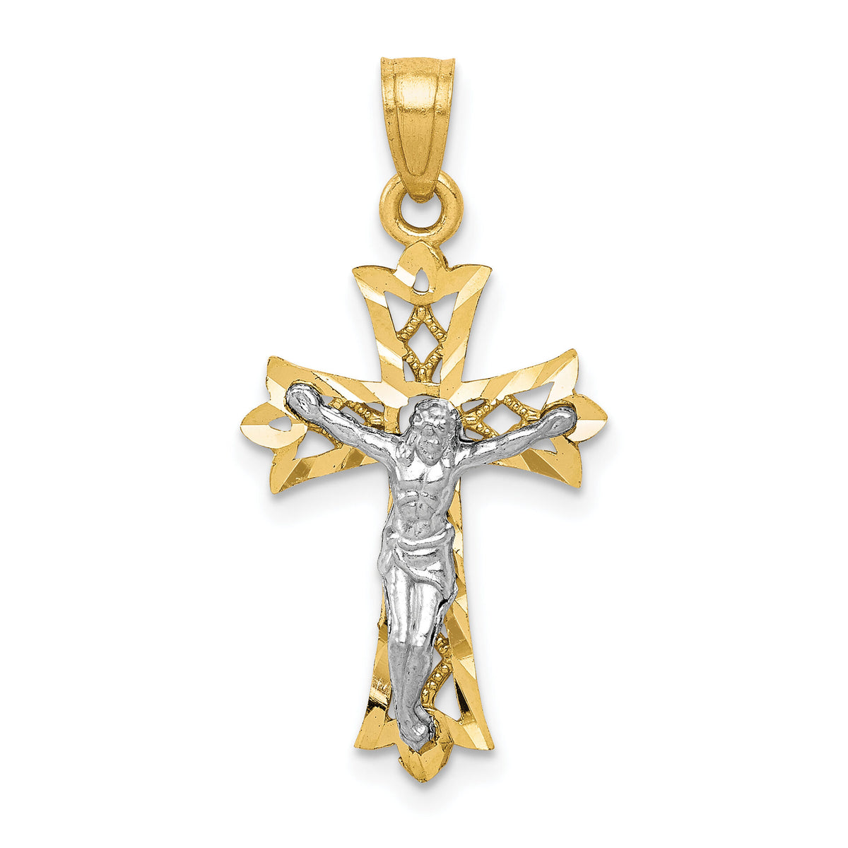 10K w/Rhodium Filigree Crucifix Pendant-10C1071