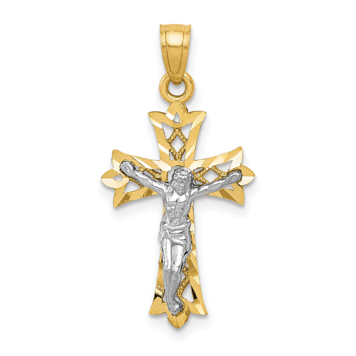 10K w/Rhodium Filigree Crucifix Pendant-10C1071